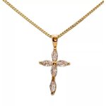 Collier 45cm - croix en plaqu� or v�ritable avec brillant diamant - chaine et pendentif avec coffret ...
