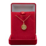 Collier 45cm avec pendentif m�daille la vierge et lenfant j�sus en plaqu� or et chaine avec boite