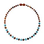 Collier ambre et turquoise bleu - bb - nourrisson - pierres naturelles - apaise et soulage bb - lithothra ...