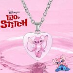 Collier angel lilo et stitch coeur rose en argent