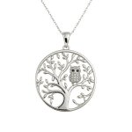 Collier arbre de vie femme en argent 925 rhodi� ? pendent hibou 27 mm sertis d?oxydes de zirconium ? ...