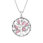 Collier arbre de vie femme argent 925 rhodi� ? zirconium rose ? bijou famille amour �ternel ? cha�ne ...