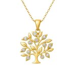 Collier arbre de vie femme plaqu� or 18 carats ? symbole croissance famille ? zirconium pav� feuilles ...