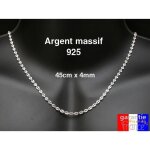 Collier en argent massif 925 longue de 45cm chaine maille grain de caf large de 4mm pour femme