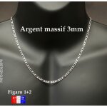 Collier en argent massif rhodié 925 vrai luxe taille 45cm pour homme femme ado 3mm figaro alterné 1 + ... Collier en argent massif rhodié 925 vrai luxe taille 45cm pour homme femme ado 3mm figaro alterné 1 + ...
