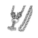Collier bijoux viking pour hommes loup avec marteau de thor