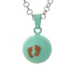 Collier bola de grossesse vert menthe avec empreintes de petits pieds