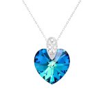 Collier c?ur femme argent 925 massif ? pendent cristal bleu bermude 19mm aux reflets multi - tons ? cha�ne ...