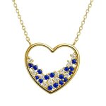 Collier c?ur femme plaqu or 18 carats ? bijou lgant avec oxydes de zirconium bleus et blancs ? chane ...