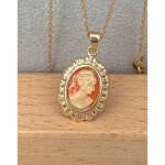 Collier - cam�e - rouge - plaqu� or 18 carats - 45 cm - femme