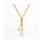 Collier en cha�ne de perles en acier inoxydable en plaqu� or 18 carats avec deux perles dimitation