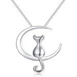 Collier chat argent 925collier en argent sterlingpendentif en forme de croissant de lune et chatcollier ...