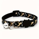 Collier pour chat - motif lune et toile - noir - rglable - anti - tranglement - luminescent