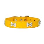Collier pour chien - handeiu - taille m - cuir vritable - jaune - clout en os