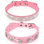 S - collier pour chien en cuir pu rose ajustable pour petits chiens (taille s�: 28 - 33�cm) - strass ...