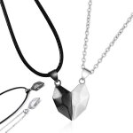 Collier - coeur puzzle - acier inoxydable - aimant - ajustable - mixte