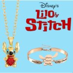 Collier dor� lilo et stitch rubis + bracelet or rose ohana offert