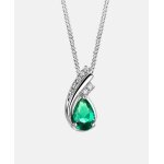 Collier meraude synthtique et diamant 03ct en or blanc 14kt (585)