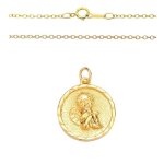 Collier - enfant - chane et pendentif - mdaille - ange - baptme - 18 mm - or jaune vermeil - 14 carats ...