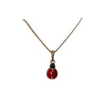 Collier - enfant - cha�ne gourmette - pendentif - coccinelle - �mail - rouge - plaqu� or jaune 750 / ...
