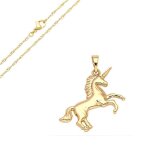 Collier - enfant - cha�ne torsad�e - pendentif - licorne - plaqu� or jaune 750 / 1000 - 3 microns - 45 ...