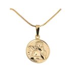 Collier - enfant / bb - chane et pendentif - mdaille - ange - baptme - 16 mm - plaqu or jaune 750 ...