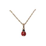 Collier - enfant - pendentif - coccinelle - �mail - rouge - plaqu� or jaune 750 / 1000 - 3 microns - ...