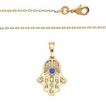 Collier - enfant / femme - chane - forat - pendentif - main de fatma - cristal - bleu - plaqu or jaune ...