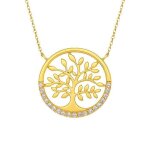 Collier femme arbre de vie plaqu� or 18 carats ? pendentif rond 20 mm avec zirconium ? bijou porte - ...