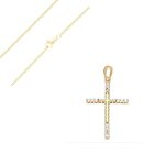 Collier - pendentif - croix - majestueuse - zircons - blancs - plaqu� or jaune 750 / 1000 - 50 cm - femme ...