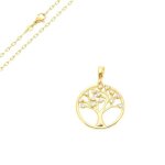 Collier - femme - cha�ne for�at - pendentif - arbre de vie - cristal - blanc - plaqu� or jaune 750 / ...
