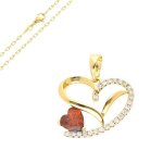 Collier - femme - chane et pendentif - coeur - cristal - rouge - plaqu or jaune 750 / 1000 - 3 microns ...