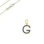 Collier - femme - cha�ne for�at - pendentif - lettre g - initiale - cristal - bleu - plaqu� or jaune ...