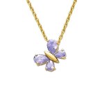 Collier - femme - chane et pendentif - papillon - cristal - lavande - plaqu or jaune 750 / 1000 - 3 ...