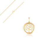 Collier - femme - cha�ne et pendentif - rond - arbre de vie - plaqu� or jaune 750 / 1000 - 3 microns ...