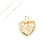 Collier - femme - chane et pendentif - coeur - arbre de vie - cristal - blanc - plaqu or jaune 750 ...