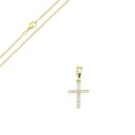 Collier - femme - chane gourmette - pendentif - croix - cristal - blanc - plaqu or jaune 585 / 1000 ...