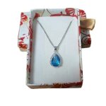 Collier - femme - pendentif - goutte - cristal - turquoise - argent fin 925 / 1000 - 45 cm