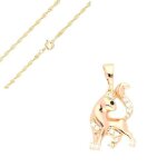 Collier - femme - chane et pendentif - chat - cristal - blanc - plaqu or jaune 750 / 1000 - 3 microns ...