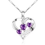 Collier - femme - chane et pendentif - coeur - love - cristal autrichien - violet - argent fin 925 / ...