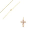 Collier - cha�ne et pendentif - croix - contemporaine - plaqu� or jaune 750 / 1000 - zircons - 45 cm ...