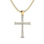 Collier - femme - chane et pendentif - croix - microsertie - cristal - blanc - plaqu or jaune 750 / ...