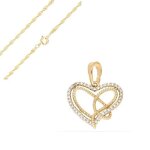 Collier - femme - chane et pendentif - coeur - cristal - blanc - plaqu or jaune 750 / 1000 - 3 microns ...