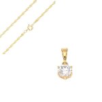 Collier - femme - pendentif - rond - cristal - blanc - plaqu� or jaune 750 / 1000 - 45 cm - torsad�e
