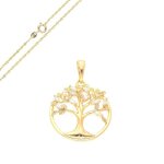 Collier - femme - chane torsade - pendentif - arbre de vie - cristal - blanc - plaqu or jaune 750 ...