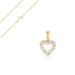 Collier - femme - cha�ne singapour - pendentif - coeur - �vid� - cristal - blanc - plaqu� or jaune 750 ...