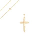 Collier - femme - chane et pendentif - croix - cisele - plaqu or jaune 750 / 1000 - 3 microns - 50 ...
