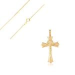 Collier - femme - chane et pendentif - croix - cisele - plaqu or jaune 750 / 1000 - 3 microns - 50 ...