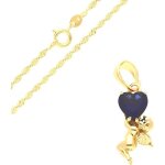 Collier - femme - chaîne et pendentif - coeur - ange - cristal - bleu - plaqué or jaune 750 / 1000 - ... Collier - femme - chaîne et pendentif - coeur - ange - cristal - bleu - plaqué or jaune 750 / 1000 - ...