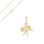 Collier - femme / enfant - cha�ne torsad�e - pendentif - ange - coeur - plaqu� or jaune 750 / 1000 - ...
